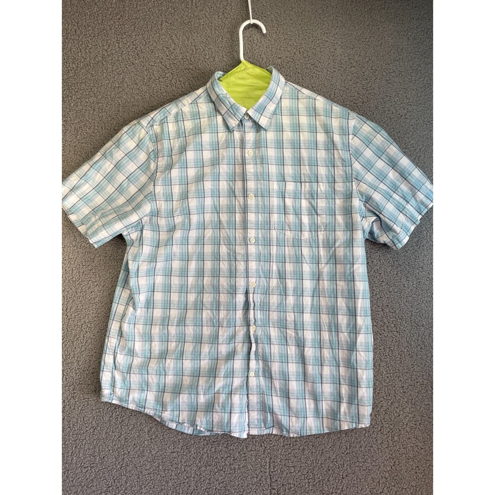 Old Navy Everyday Oxford Plaid Button Up Shirt Regular Fit Short Sleeve XL